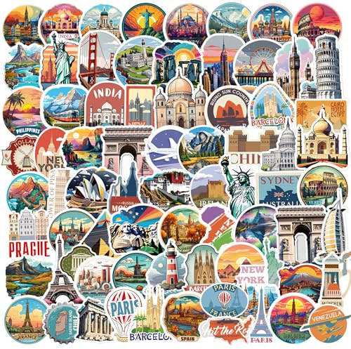 Welt Reise Aufkleber 200 pcs, Globale Berühmte Land Stadt Symbole Sehenswürdigkeiten Stickers