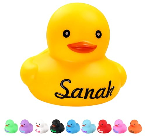 Personalisierte Badeente mit Namen, Lustige Quietscheente für Auto, Bad & Büro, Rubber Duck Deko in 10 Farben, Mini Duck Wasserspielzeug, Originelle Geschenk für Freunde & Paare