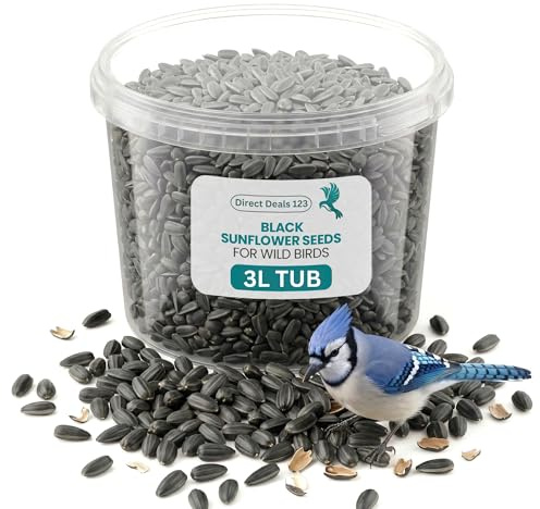 3L Black Sunflower Seeds for Wild Bird Food, Sunflower Seeds for Birds | Premium High Oil Natural No Husk Clean Bird Feed for Outside Garden Parrots Sparrows Daily Nutrition Protein Rich Seed