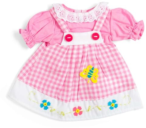 Bigjigs Toys Pink Checkered Pinafore Dress (Medium) | Soft Doll Dresses