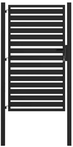 Lockable Garden Gate, Black, Aluminium, 100 x 201 cm, Modern Yard Gate with Lock and Handle, Robust Mesh Gate for Garden, Patio, Backyard, Easy Assembly, Weather Resistant, Durable