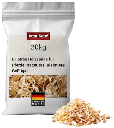 Boni-Shop 20kg Einstreu Holzspäne für Pferde, Nagetiere, Kleintiere, Geflügel, Reines Naturprodukt, Extrem Saugfähig, Wirtschaftlich in der Anwendung