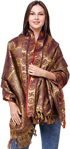 Exotic India Hortensia Goddess Mookambikayai Brocaded Prayer Shawl from - Purple