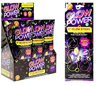 Glow Power Glow Sticks x 30 Pack 8 Inch 20cm with Connectors 5 Colours