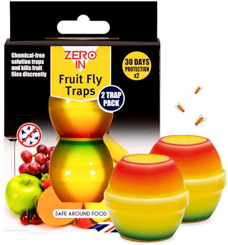 Zero In Fruit Fly Trap - Ready-Baited Indoor Fly Catcher, Apple-Shaped Twin Pack - Non-Toxic, Insect Trap to Attract & Trap Bugs - Suitable for Kitchen & Home Use, Lasts up to 30 Days