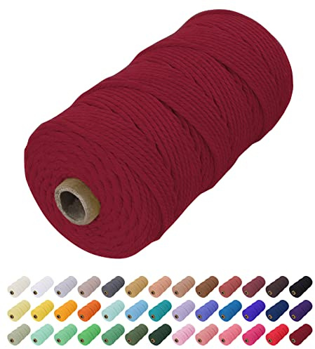 Uiopa Hilo Macrame 2mm x 200m, Cuerda Macrame de Algodon Natural Cordel, Cuerda Manualidades para DIY, Cortina, Colgar Plantas, Decoracion Dormitorio (Vino rojo)