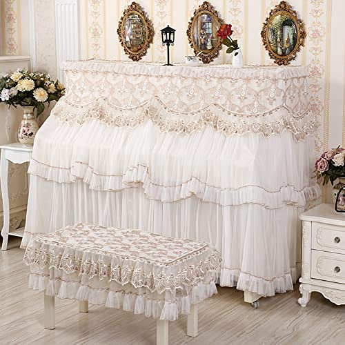 Klavier-Staubschutzhülle mit Spitze, Bestickt, mit Klavierhocker-Abdeckung für 148–153 cm große Klaviere (Size : Piano+Double Stool Cover)