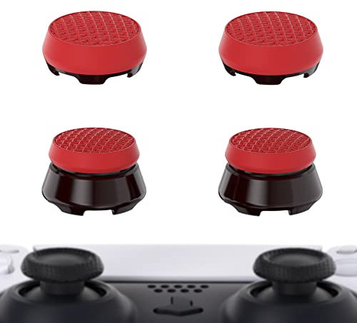 PlayVital Thumbs Pro Armor Pulgar Extensor para ps5 Control Tapas de Joysticks Caps Tapones Thumbstick para ps5 Mando-2 Alturas Elevadas, 2 Alturas Medias Domo(Rojo Escarlata & Negro)