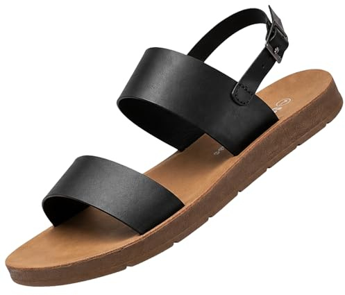 alpine Swiss Beth damsandaler | Platt två rem spänne sommarskor | bekväma vardagliga fotbäddtofflor | vardagliga slip-on sandaler för kvinnor, Svart, 37 EU