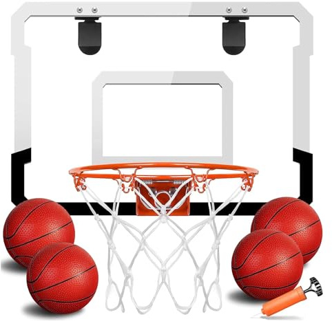 TEUVO Mini Panier Basket pour Enfants Jouet 3 5 6 7 8 9 10 Ans, Panier de Basket Interieur pour Porte/ChambreBureau/Mural Extérieur & 4 Boules Basketball Mini Hoop Jeux Sport Cadeau pour Garçon Fille