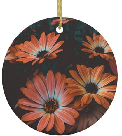 Orange Chrysantheme Print Weihnachtsbaum Keramik Hängende Ornamente, Runde Keramik Dekorationen, Für Zuhause, Weihnachten