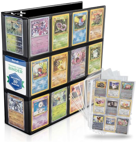 Trading Card Binder with 20-Pack of 9 Pocket Card Sleeves (Holds 360 Cards), Customizable Cover, 2 D-Ring Binder for Collectors, Top Loading, Card Storage for TCG & MTG