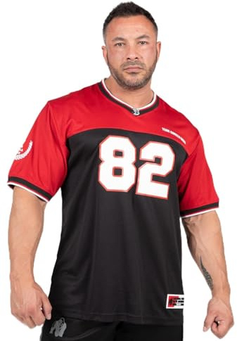 Gorilla Wear Trenton Football Jersey – V-Ausschnitt Football Bodybuilding Jersey Polyester (DE/NL/SE/PL, Alphanumerisch, 3XL, Regular, Regular, Schwarz/Rot)