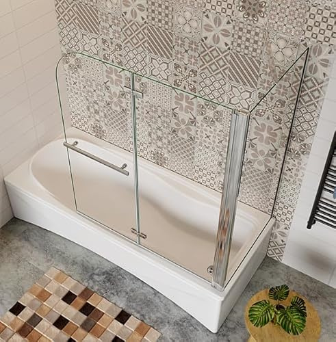Aica Sanitär Badewannenaufsatz Duschabtrennung Duschwand Dusche für Badewanne,2-tlg,Faltwand mit Handtuchhalter,120x70cm