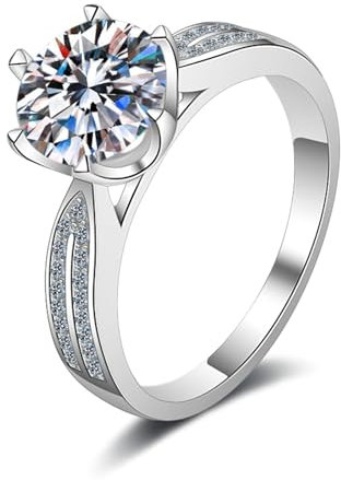 AMDXD Weißgold Au585 14 Karat Diamantring, Klassiker Verlobungsring mit Labor Diamant 1 Karat (Rundschliff, VVS1), 14K Gold Trauringe Damen Echt Schmuck, Gr.48 (15.3)