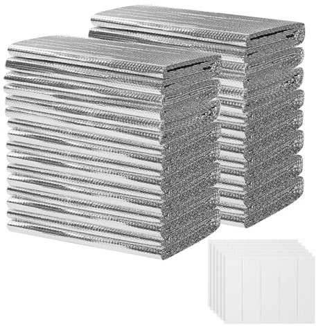 jxgzyy Reflective Insulation Roll Garage Door Insulation Foam Panels Pre-Cut Kit 16 Sheets Double Bubble Reflective Aluminum Foil Sheet 23.62 X 47.24 for Windows, Garage Door, RV, Roof, Attic, Car