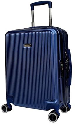 Valigia Trolley Cabina, Bagaglio a mano 55x40x20 cm, Rigido in ABS+PC, 4 Ruote Doppie Silenziose girevoli, con carrello in Alluminio e Lucchetto incassato. (Blu)