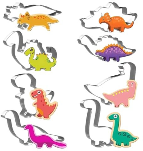 Juego de cortadores de sándwich de dinosaurio para niños, 8 cortadores de sándwich de galletas de dinosaurio, cortador de sándwich de acero inoxidable con forma de dinosaurio para niños