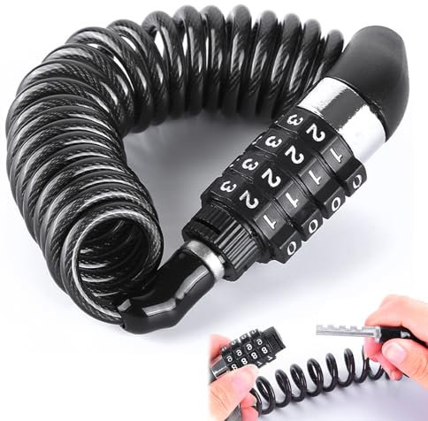 Fhioevt Helmschloss 150cm Kabelschloss Zahlenschloss Mini Fahrradschloss mit 4 Stellig Zahlencode Schloss Motorradhelm Helmschloss für Kinderwagen Snowboard Motorrad Fahrrad (Schwarz)