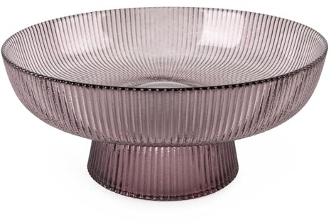 Home Deco London Figs Ridged Glass Pedestal Bowl, 20cm, Plum