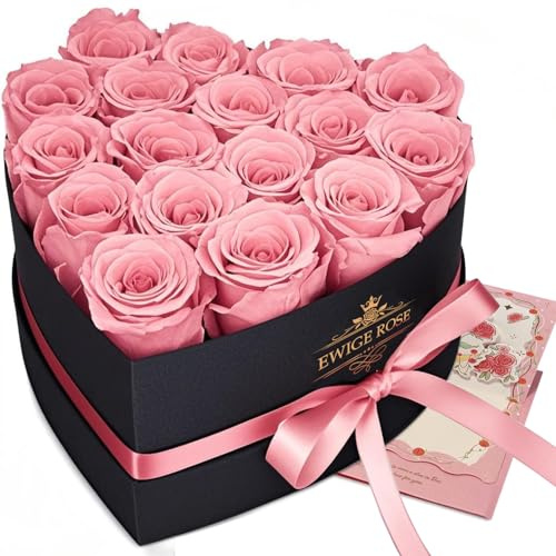 QHHENTOO 17 Rose Infinite, Rosa Eterna Regali per Donne, Rosa Conservata in Scatola a Forma di Cuore per Donne, Madre per Compleanno, Anniversario, San Valentino, Festa della Mamma, Natale