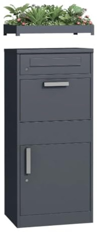 HORI Paketbox Metall verzinkt mit Briefkastenfunktion – wetterfeste Paketablage aus Stahl in Anthrazit, abschließbar, 1170 x 508 x 383 mm - Inkl. Bepflanzungsaufsatz - Anthrazit