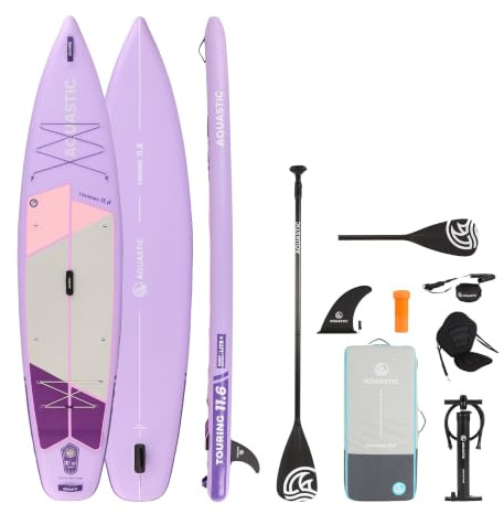 AQUASTIC Touring 11 '6 tum uppblåsbar SUP-bräda | Drop Stitch Lite + Single Layer Construction | 350 × 79 × 15 cm | 330 L förskjutning | Max. belastning 130 kg | D-ringar för kajaksäte