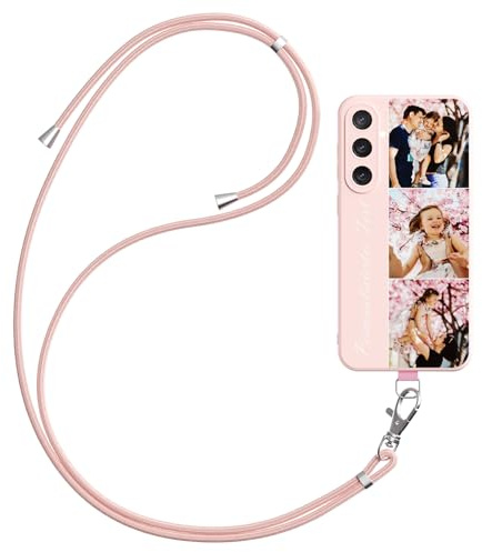DCPPCY Handykette Personalisierte Handyhülle für Samsung Galaxy A55 5G, Selbst Gestalten Hülle mit Handyband Kette, TPU Custom handyhülle mit Foto Bild Text, Hülle mit Eigenem Foto (Mehrfarbig)