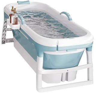 Faltbare Badewanne für Erwachsene, Fleecebad im Freien, 118 x 60 x 53 cm, tragbar, faltbar, mit Deckel und Massagerollen, Seifenkorb, für Bad und Dusche (Blau)