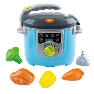 Robot de Cuisine Chef + Aliments dinette - bruitage Cuisson, Fonction Vapeur Froide autocuiseur, cocotte - Jouet electromenager Enfant + Carte Animal