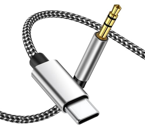 1 câble USB C vers jack 3,5 mm de 1 m – Puce DAC Hi-Res, qualité audio 16 bits/48 kHz, nylon tressé, compatible avec iPhone 15/14, Samsung S24/S23/S22, Huawei P40/P30, Google Pixel, appareils audio