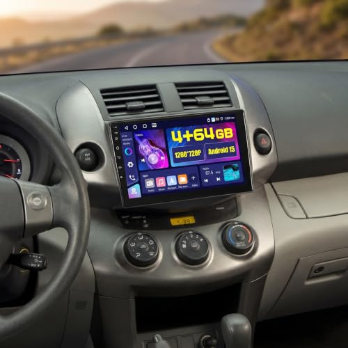 Hikity 4+64GB Android 15 Autoradio för Toyota RAV4 2007-2012 Med Trådlös Carplay Android Auto, 9 Tum Skärm med Navi WiFi Bluetooth FM RDS SWC Backkamera