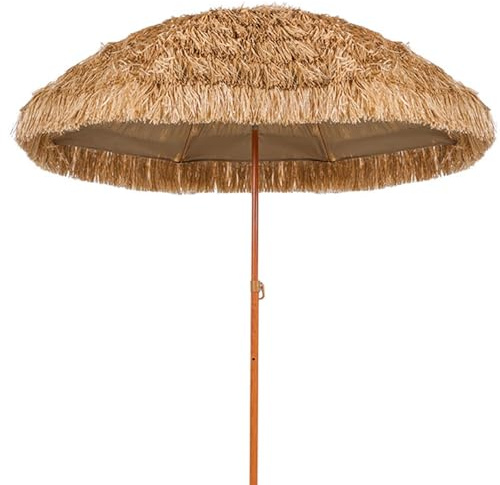 PPLDABNK Sombrilla De Paja para Patio Playa con 8 Varillas, Ajuste De InclinacióN Y Manivela PortáTil Ideal para Exteriores JardíN Playa Piscina Y Patio,1.6m