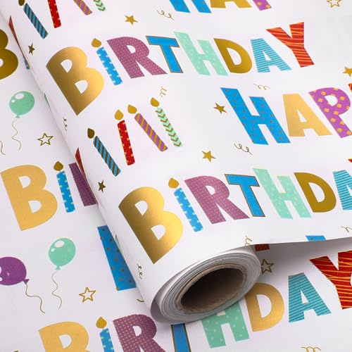 woric 43 cm x 15 m di carta regalo di compleanno, rotolo di carta regalo per compleanno per bambini, matrimonio, baby shower