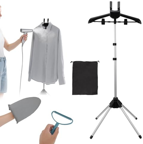 Kit Vaporizador de Ropa Ajustable y Plegable, Rejilla para Planchar Ropa con Dispositivo de Mano Guante Planchar Quitapelusas Pinzas para Colgar Casa Hotel y Viajes