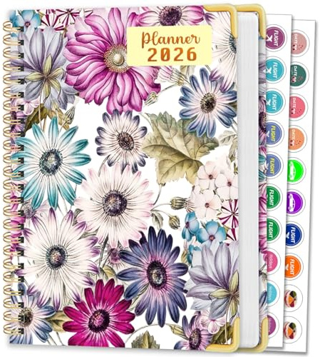 AEYAKA 2026 Planner Kalender – Vecko- & Månadskalender med Hård Omslag 15,8×21,7 cm, Blommönster, Anteckningssidor & Klistermärken, Planeringsbok för Arbete, Studier & Hemmet A265