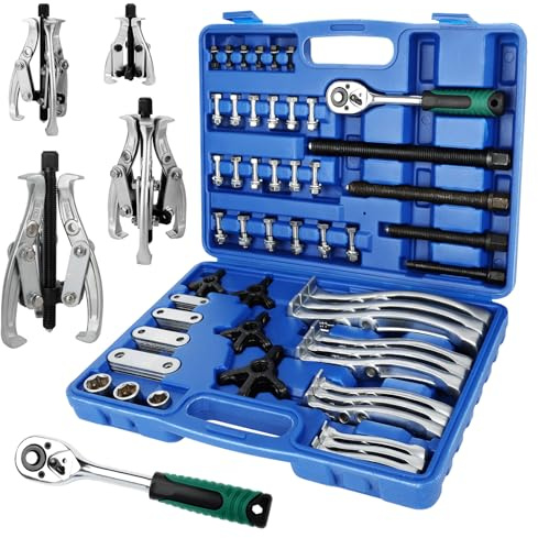 Extracteur de Roulements, 3 4 6 8 Intérieur Extérieur Kit Démontage, Kit Extracteur 2 Bras/3 Bras avec Cliquet, Outil Cr-V Robuste pour Engrenages, Poulies, Volants Moteur, Cliquet & Douilles