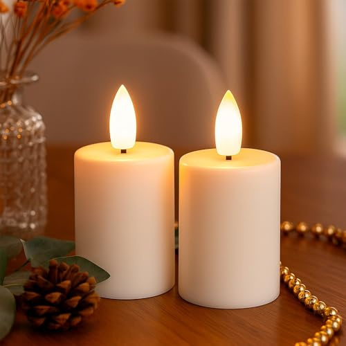 Ideen mit Herz LED-Kerzen mit Echtwachsbeschichtung | 2 Stück | cremefarben | Weihnachten | warmweiß | realistischer Flammen-Effekt | Timer-Funktion | batteriebetrieben (glatt)