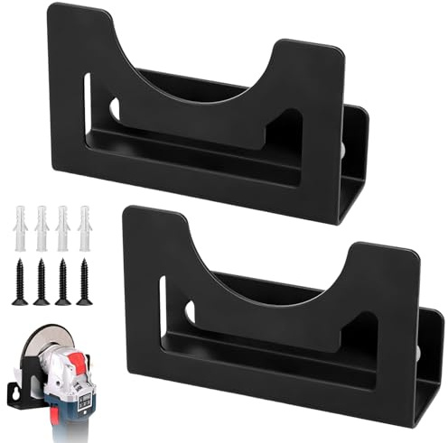 2 Stück Winkelschleifer Halterung, Winkelschleifer Wandhalter 12 x 7 cm Wandhalterung mit Befestigungsmaterial Universal Werkzeughalterung für Schneider Polierer (Schwarz)