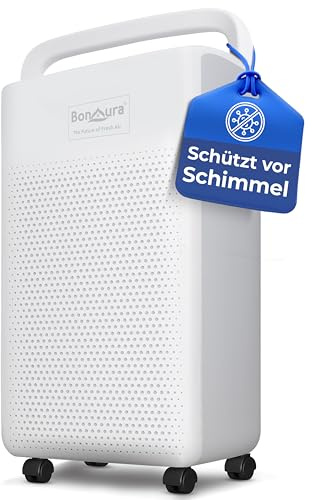 BonAura® Luftentfeuchter elektrisch 10L - Entfeuchter elektrisch und leise (36dB) mit LED Display, Timer, Auto-Modus, Drainageschlauch - Luftentfeuchter Keller und Räume bis 40m³ - Hilft bei Schimmel
