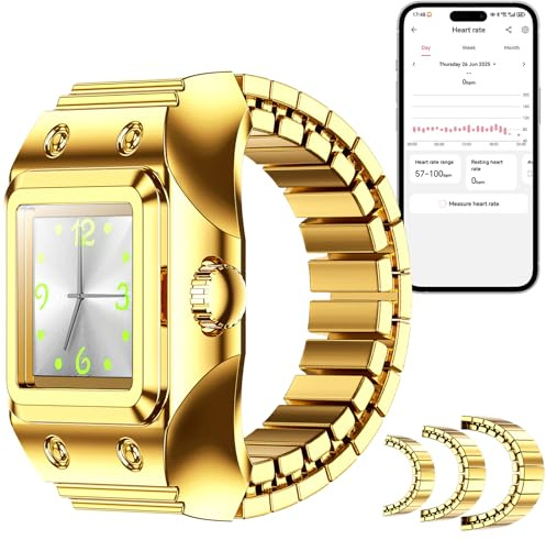 findtime Smart Ring Herren Damen Ringuhr Analog Quarz Fingeruhr Eckig Fitness Ring Herzfrequenz Schrittzähler Schlaftracker Smartringe Fitness Tracker Fitnessring Stretch Metallband Leuchtend