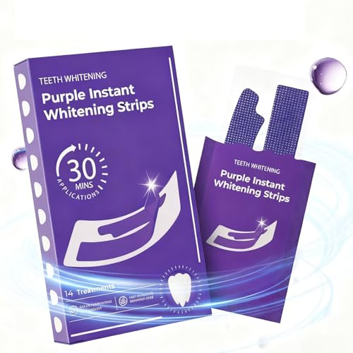 28PCS Purple Teeth Whitening Strips for Sensitive Teeth, Colour Correcting Tooth Stain Remover, Enamel Safe Gentle Formula, 30-Minute Fast Whitening, 14 Treatments