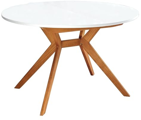 RAGABA Runder ausziehbarer Esstisch 120 cm Biju, Esstich für 6 Personen, Massives Eschenholz und MDF-Platte, Platzsparend, Erweiterbarer, Weiß, Eichenbeize