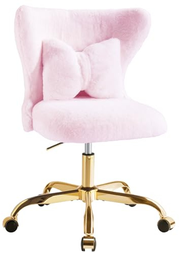 Eufurnibi Moderna Sminkstole, Svängbar Stolen med Gyllene Hjul för Flicka, Kontorsstole Plysch, Enkel Montering, Rosa