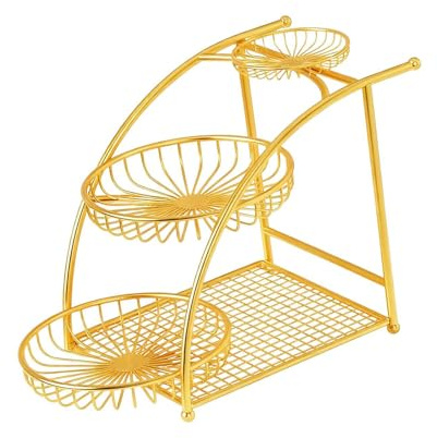 YWJLQH Frutero de 3 niveles, estante expositor de frutas, organizador decorativo para sala de estar, Oro