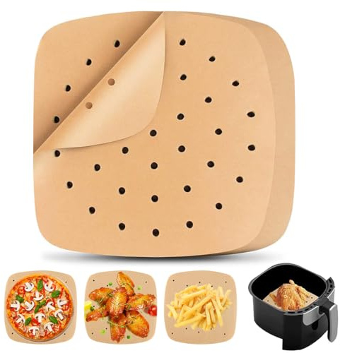 200 stycken perforerade bakplåtspapper, 20,5 × 20,5 cm perforerat luftfritös pergamentpapper som underlag, non-stick perforerat oblekt bakplåtspapper, för stekpanna, ugn och varmluftsfritös