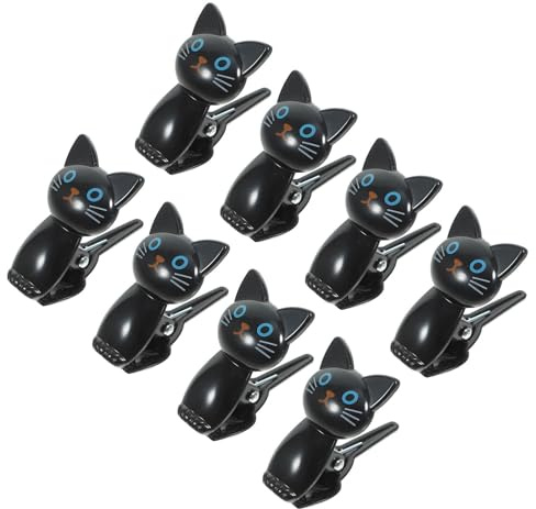 Abaodam Lot de 8 Pinces à Sachets Alimentaires Réutilisables en Plastique Noir, Clips Hermétiques Multi-usages de Chat, Fermeture pour Paquet à Goûter, Maintien Frais Cuisine et Bureau