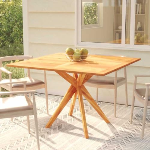HGBNMER Rustic Solid Acacia Wood Outdoor Dining Table for Garden Terrace Furniture 4-Person Seating Durable Construction