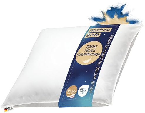 Kopfkissen Kissen 1100g neue weiße Federn Klasse 1 Daunenpass 80x80