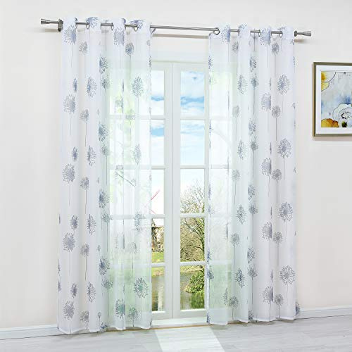 HongYa 1 Stück Ösenschal Transparenter Vorhang Voile Gardine Schal mit Ösen H/B 175/140 cm Pusteblumen Muster